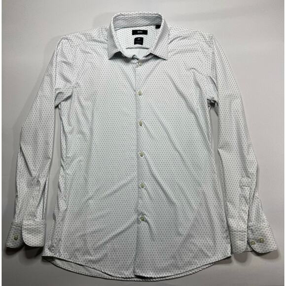 Hugo Boss Men's White Geo Print Slim Fit Performance Button Up Shirt - M - Picture 1 of 6